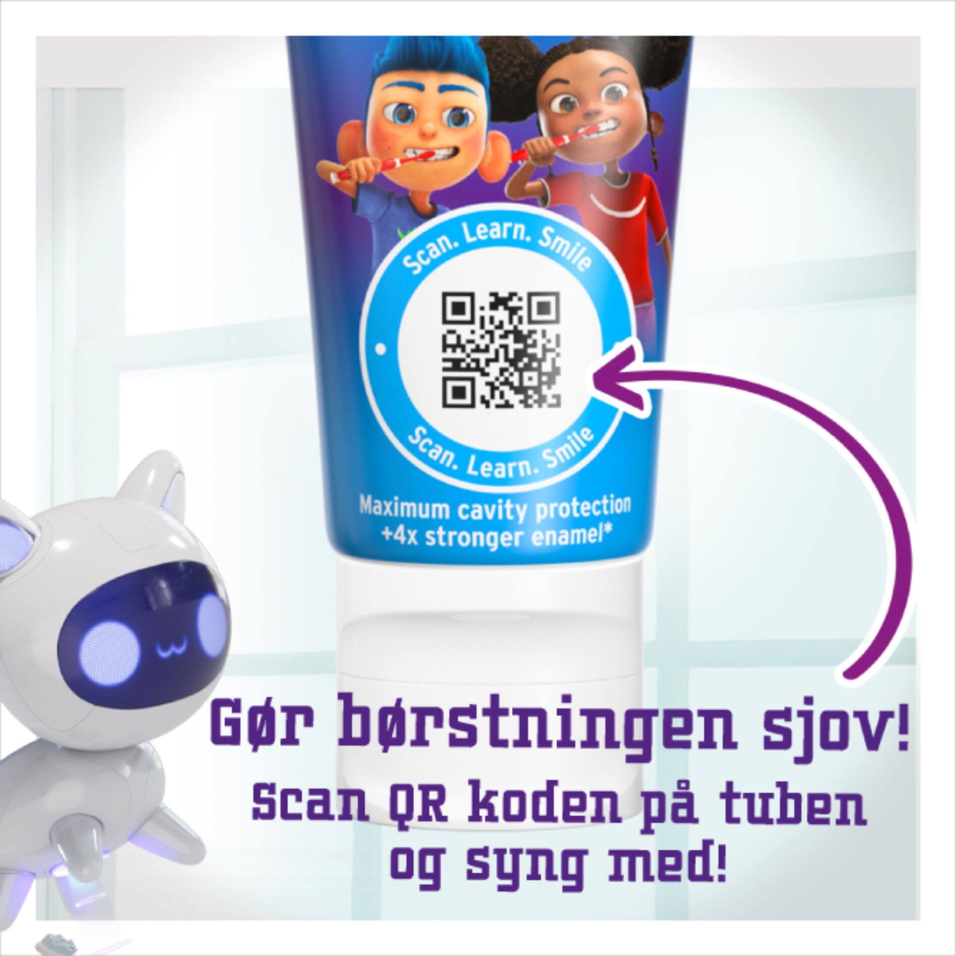 Scan QR'en for at gøre det sjovt at børste!